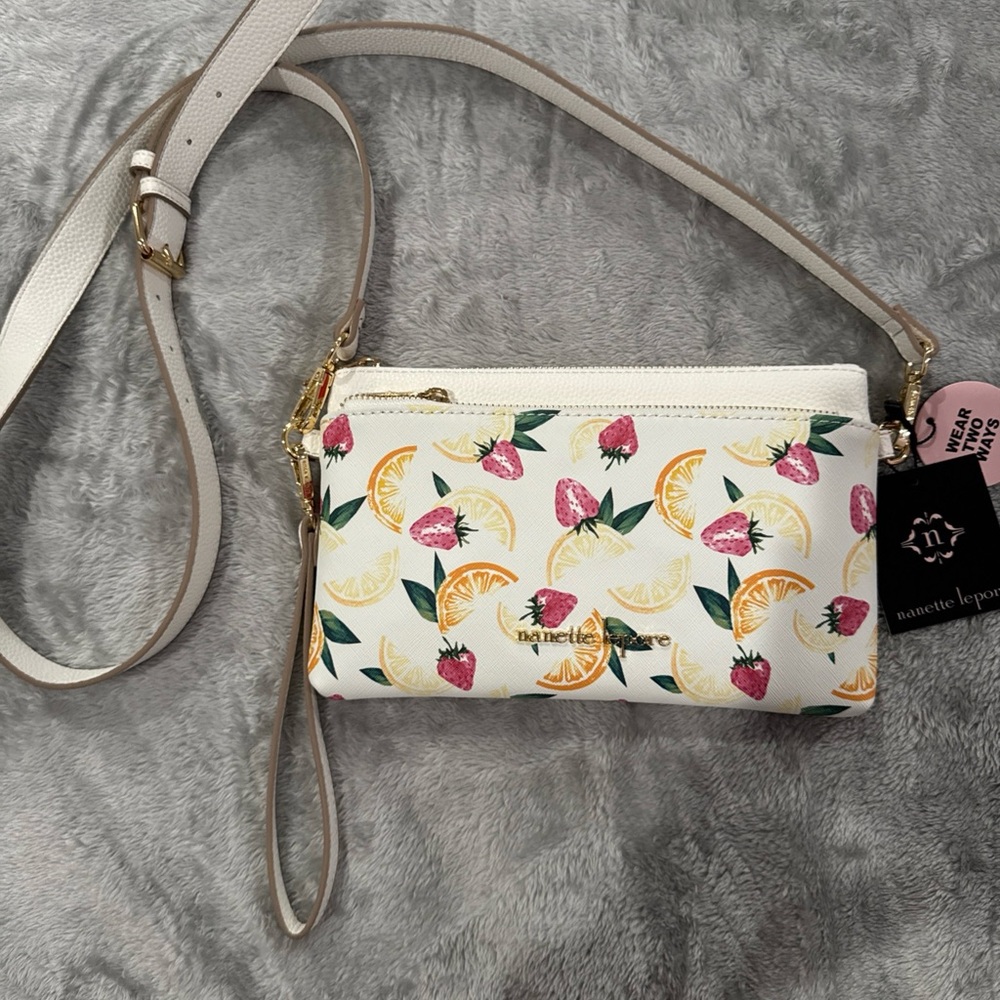 Nanette Lepore Cream and Pink Floral Crossbody Bag